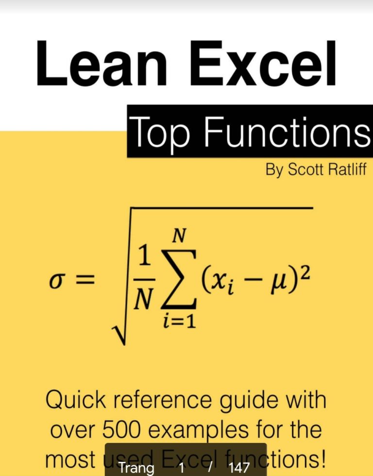 Sách Lean Excel Top Functions Quick Reference Guide with 500 Examples
