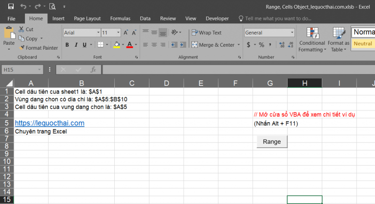 VBA Excel Range, Cells