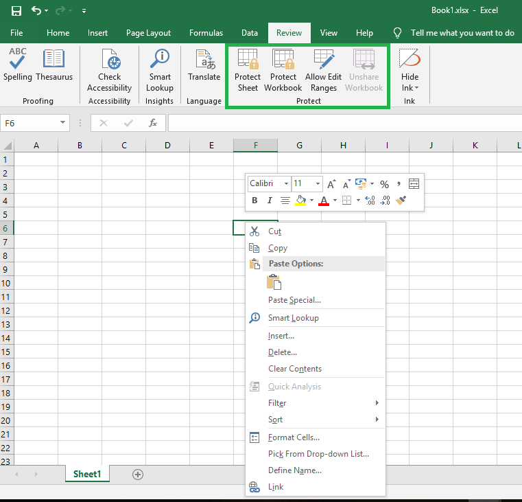 Review tab trong Excel