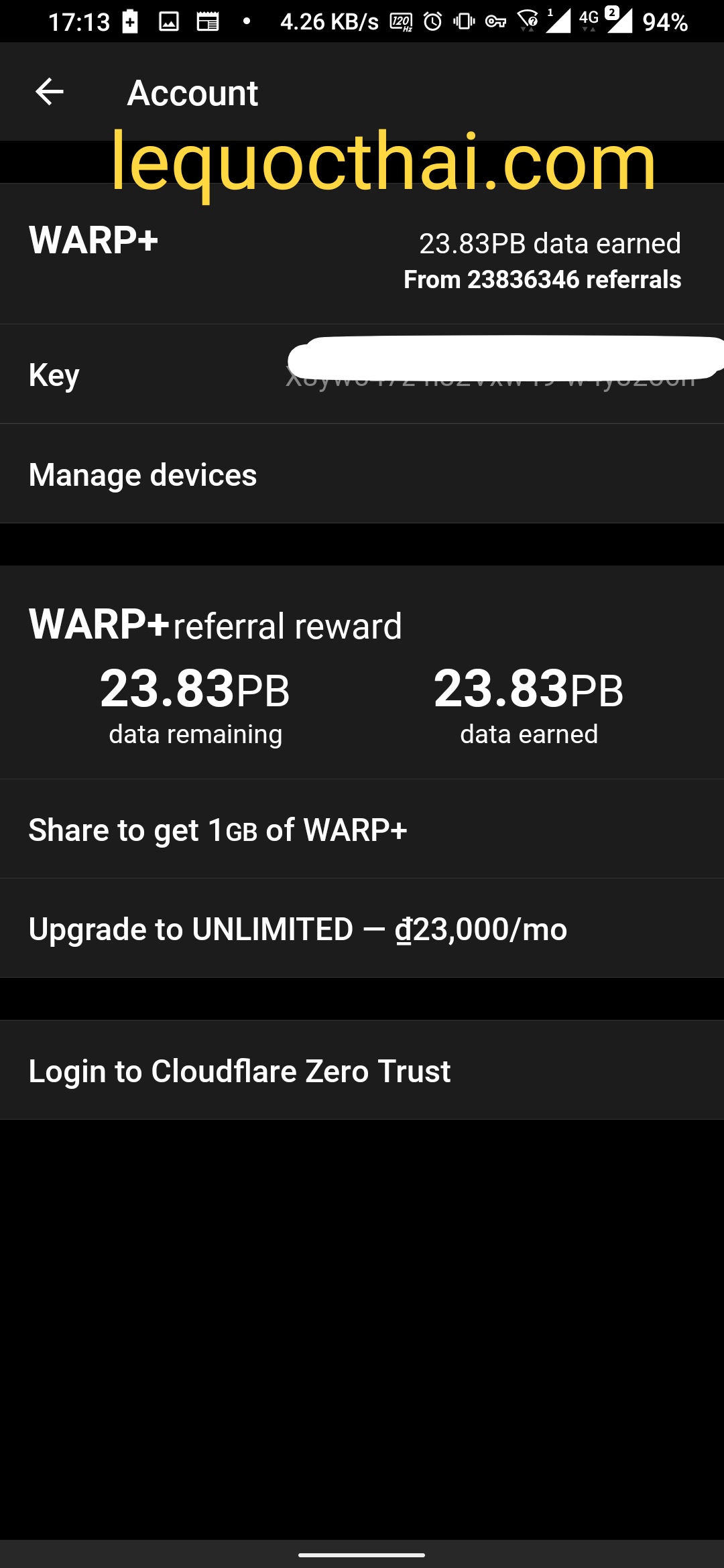 Key 1.1.1.1 WARP+ 24 triệu data